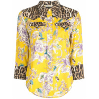 R13 Camisa com estampa de oncinha e floral - Amarelo