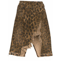 R13 Saia jeans Norbury com estampa de leopardo e efeito desgastado - Preto