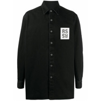 Raf Simons denim logo patch buttoned shirt - Preto