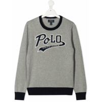 Ralph Lauren Kids Suéter decote careca com patch de logo - Cinza