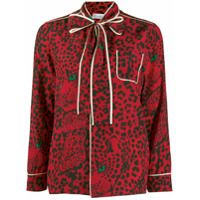 RedValentino leopard print tie fastening blouse - Vermelho