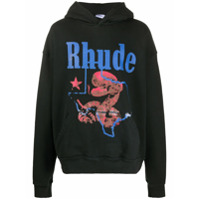 Rhude Moletom oversized com logo e capuz - Preto