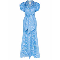 Rosie Assoulin Vestido longo drapeado em jacquard floral - Azul