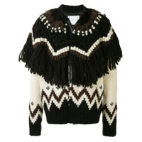 Sacai Cardigan oversized de lÃ£ com acabamento de franjas - Preto