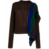 Sacai open-knit contrast panel jumper - Marrom