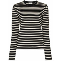 Saint Laurent Blusa com listras e logo bordado - Cinza