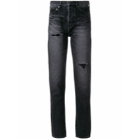 Saint Laurent Calça cenoura jeans com efeito desfiado - Preto
