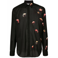 Saint Laurent Camisa com bordado de flamingo - Preto