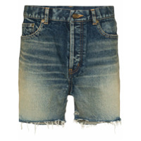 Saint Laurent Short jeans com bainha desfiada - Azul