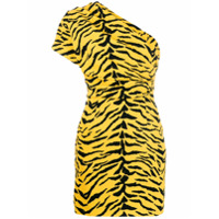 Saint Laurent Vestido assimétrico animal print - Amarelo