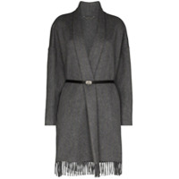 Salvatore Ferragamo Cardigan oversized com franjas - Cinza