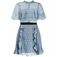Self-Portrait Vestido com detalhe de renda floral e pregas - Azul