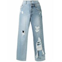 SJYP Calça jeans cropped com recortes - Azul