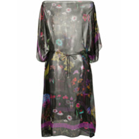 Stella McCartney Vestido translúcido com cinto e estampa floral - Preto