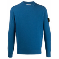 Stone Island crew neck logo-patch sweater - Azul