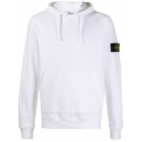 Stone Island Moletom de algodão com capuz e patch de logo - Branco