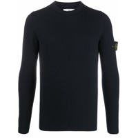 Stone Island Suéter de lã com patch de logo - Azul