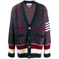 Thom Browne Cardigan com padronagem xadrez e detalhe de 4 listras - Azul