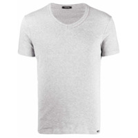 Tom Ford Camiseta gola V com patch de logo - Cinza