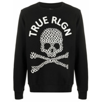 True Religion Moletom com estampa de logo e caveira - Preto