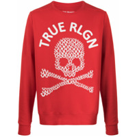 True Religion Moletom com estampa de logo e caveira - Vermelho