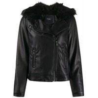 Twin-Set fur collar faux leather jacket - Preto
