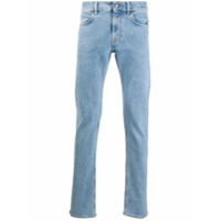 Versace Calça jeans slim com logo bordado - Azul