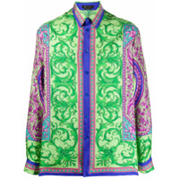 Versace Camisa de seda com estampa barroca - Verde