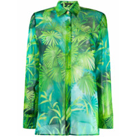 Versace Camisa de seda com estampa de selva - Verde