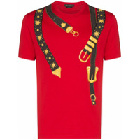 Versace Camiseta de algoão com estampa de cinto - Vermelho