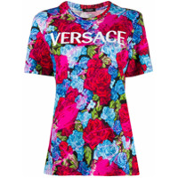 Versace Camiseta slim com estampa de rosa - Azul