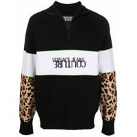 Versace Jeans Couture leopard print-panelled sweatshirt - Preto