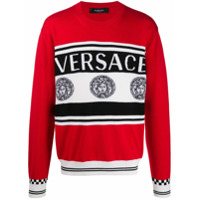 Versace Suéter de tricô com padronagem de logo - Vermelho