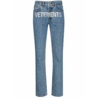 Vetements logo-embellished straight-leg jeans - Azul