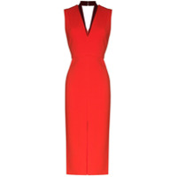 Victoria Beckham Vestido midi slim com decote em V - Vermelho