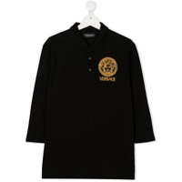 Young Versace Camisa polo com logo bordado Medusa - Preto