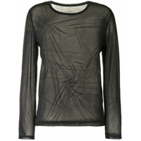 Y's Blusa translúcida franzida com mangas longas - Preto