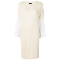 Y's Vestido de tricô canelado com sobreposição - Neutro